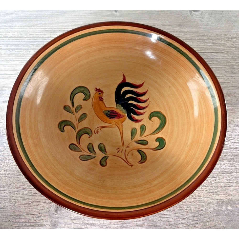 Vtg Pennsbury Pottery USA Rooster Pasta Salad Soup Bowl Hand Painted 9" Across